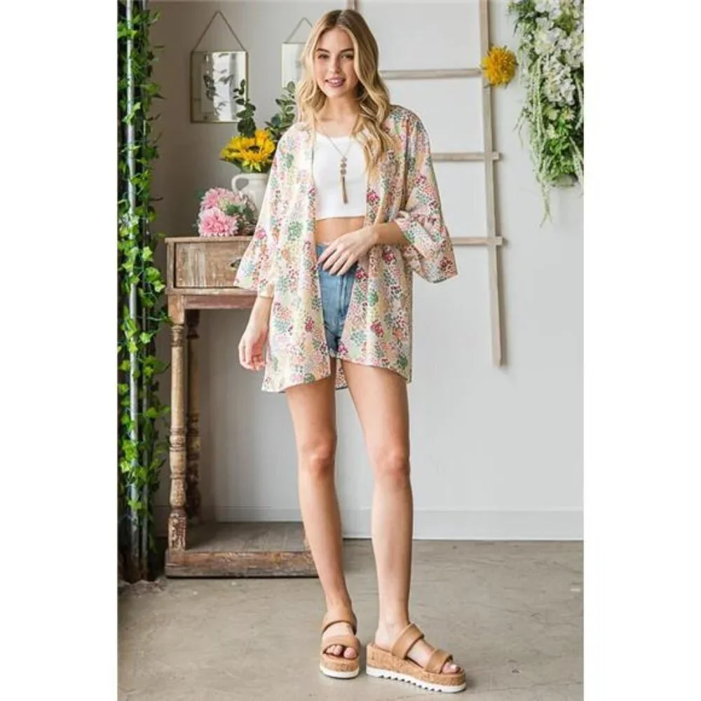 Heimish Full Size Multi Color Floral Open Cardigan Plus Size